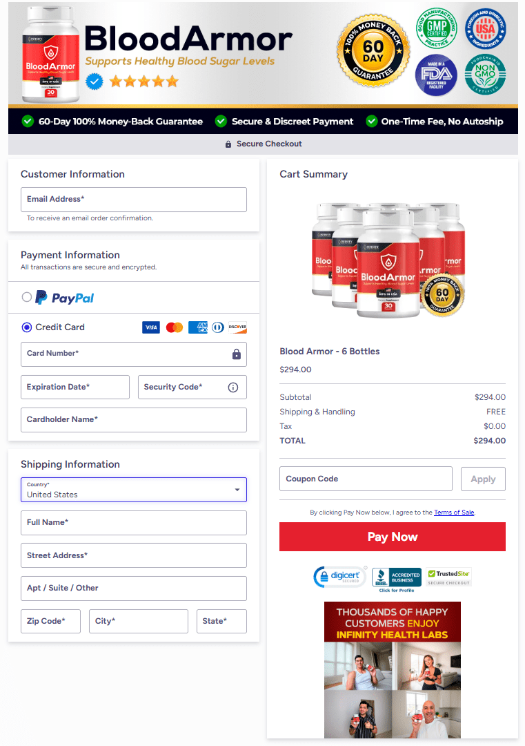 Blood Armor order page